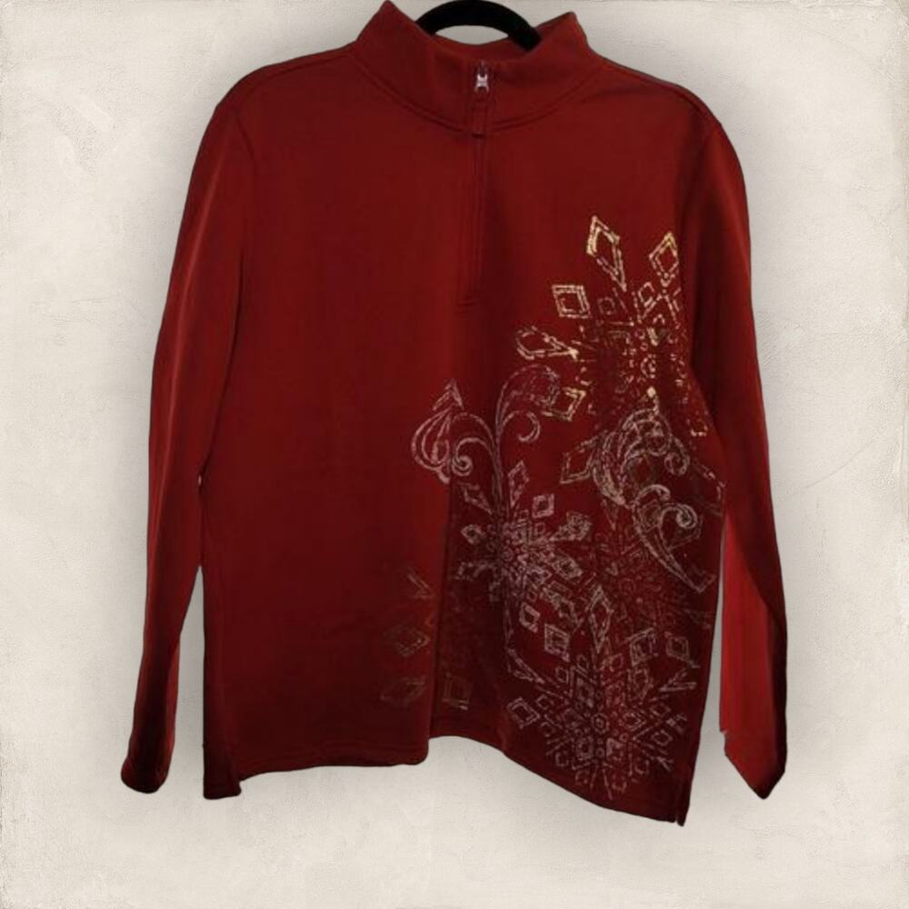 Vtg Laura Scott Cozy Red Holiday Snowflake Sweater